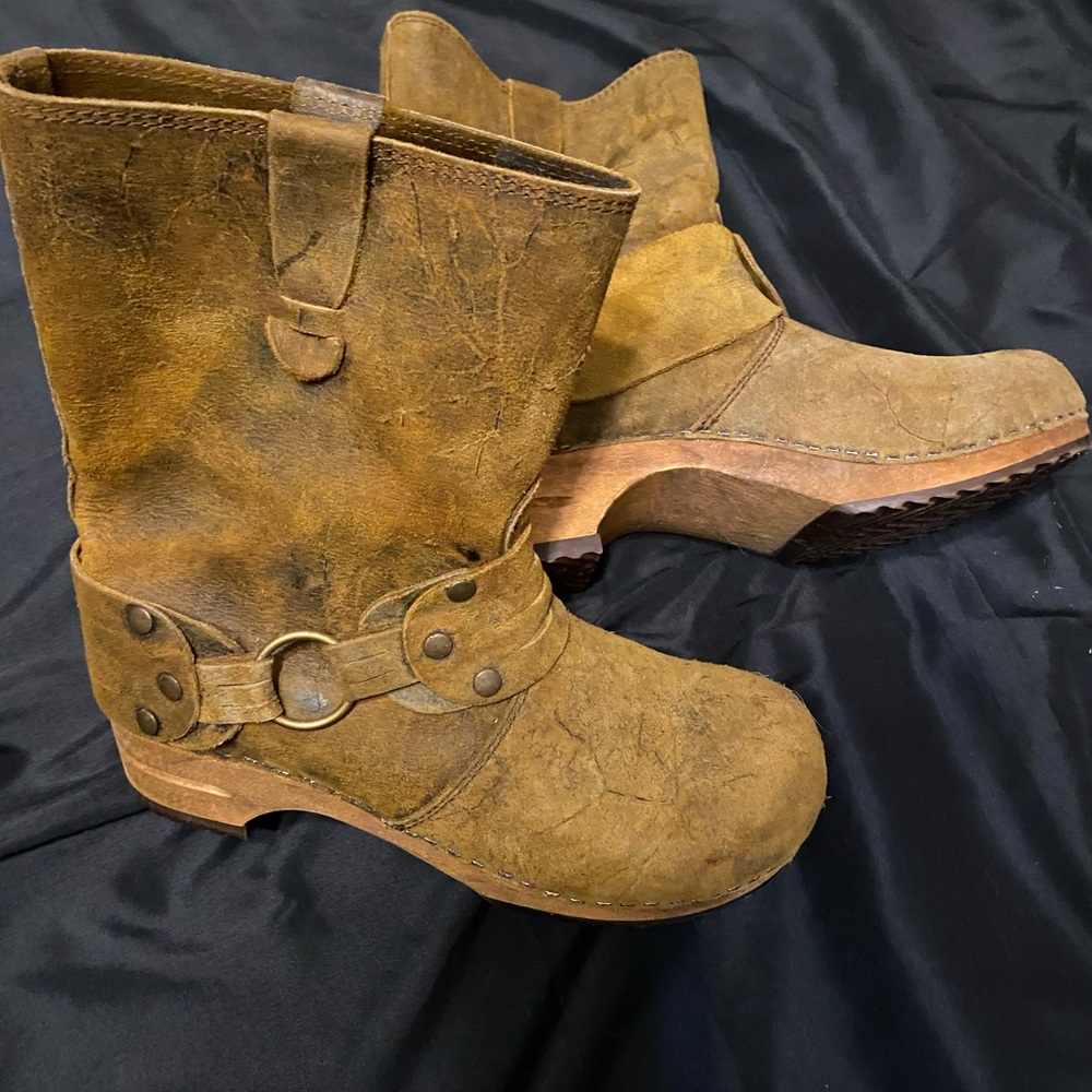 Sanita Tan Heeled Boots with Buckle Detail